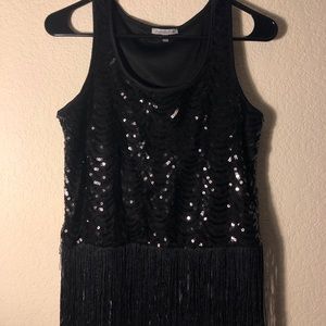 Black sequence and fringe top